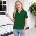 thumbnail image 1 of XADYUY Girls Golf Shirts 12-14 Short Sleeve V-Neck Polo Shirt Quick Dry Solid Color School Uniform Quick Dry Collared Tshirts for Kids Girls,Dark Green,9-10Years, 1 of 5