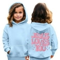 thumbnail image 1 of XADYUY Girls Jesus Loves You Hoodie Letter Print Christian Long Sleeve Sweatshirt Oversized Pullover Sweaters Casual Cute Fleece Clothes with Pockets,Light Blue, 1 of 5
