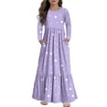 thumbnail image 1 of XADYUY Girls Long Sleeve Dress Casual A-Line Long Sleeve Maxi Dress Polka Dot Crew Neck Sundresses Tiered Holiday Dresses with Pockets,Light Purple, 1 of 5