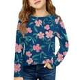 thumbnail image 1 of XADYUY Girls Long Sleeve Shirts Size 6 Crewneck Fall T Shirts for Girls Pleated Basic Top for Girls Cute Hawaiian Floral Print Girls Sweatshirts,7-8 Years, 1 of 5