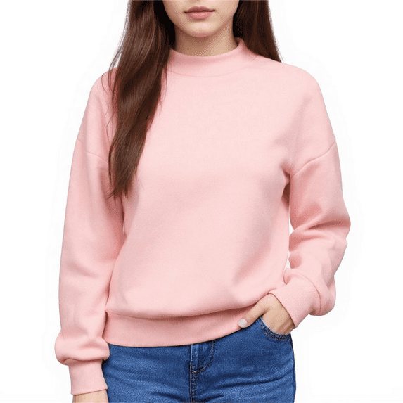 XADYUY Girls Long Sleeve Sweatshirt Cute Fleece Girls Pullover Sweatshirt Plain Mock Neck Shirt for Teen Girls Fashion Winter Clothing for Teen Girls,11-12 Years Light pink