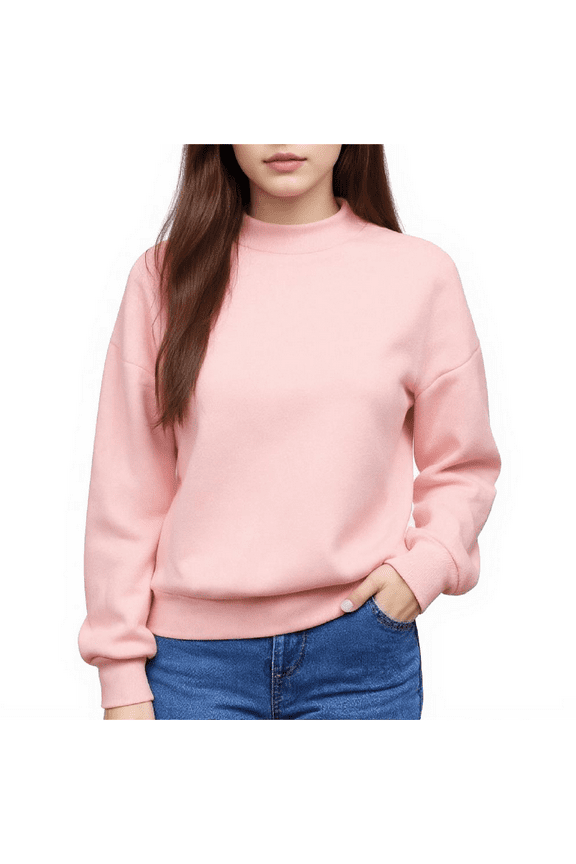 Girls Long Sleeve Sweatshirt Cute Fleece Girls Pullover Sweatshirt Plain Mock Neck Shirt for Teen Girls Fashion Winter Clothing for Teen Girls,11-12 Years Light pink