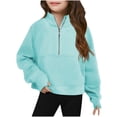 thumbnail image 1 of XADYUY Girls Long Sleeve Sweatshirt Oversized Half Zipper Girls Pullover Sweatshirt Preppy Crop Sweaters for Girls 10-12 Fleece Winter Back To School Outfits for Teen Girls,5-6 Years Mint Green, 1 of 4