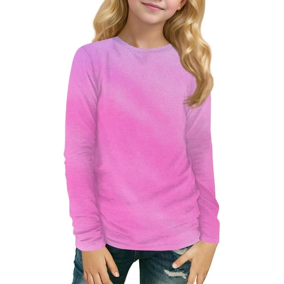 XADYUY Girls Long Sleeve T Shirts 10-12 Trendy Tie Dye Crewneck Tee for Girls Winter Basic Girls Tops Trendy Girls Tunic Tops 7-8 Years,Pink