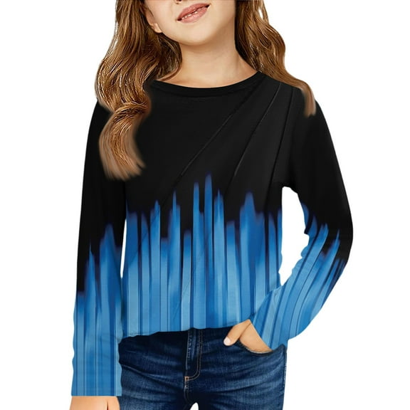 XADYUY Girls Long Sleeve T Shirts Size 7-8 Crewneck Fall Tee for Girls Pleated Basic Girls Tops Loose Striped Girls Sweatshirts,4-5 Years