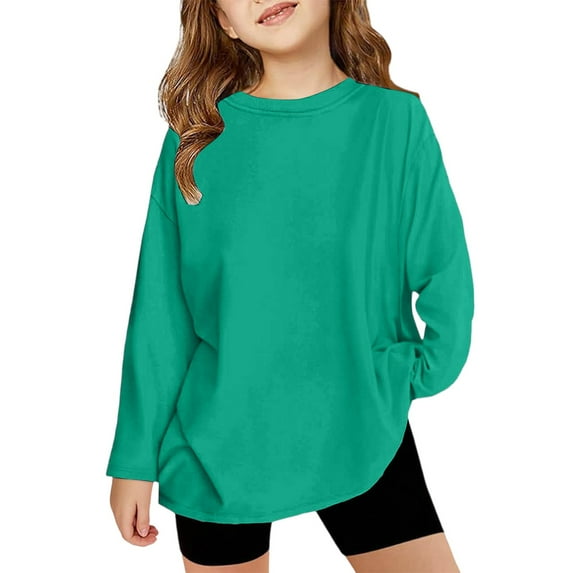 XADYUY Girls Long Sleeve T Shirts Size 7-8 Trendy Oversized Crewneck T-Shirts for Kids Girls Winter Basic Girls Tops Cute Girls Tunic Tops,2-3 Years Green