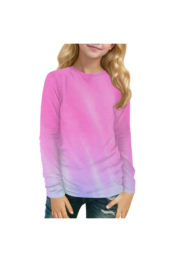 Girls Long Sleeve T Shirts Size 7-8 Trendy Tie Dye Crewneck Tshirts for Girls Fall Basic Girls Tops Cute Girls Tunic Tops 11-12 Years,Hot Pink