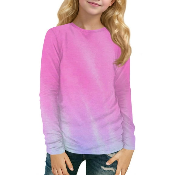XADYUY Girls Long Sleeve T Shirts Size 7-8 Trendy Tie Dye Crewneck Tshirts for Girls Fall Basic Girls Tops Cute Girls Tunic Tops 11-12 Years,Hot Pink