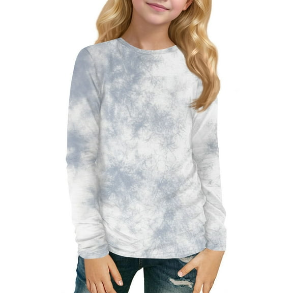 XADYUY Girls Long Sleeve Tops 7-16 Crewneck Winter Tshirts for Girls Trendy Basic Girls Tops Loose Tie Dye Girls Sweatshirts 5-6 Years,Light Gray