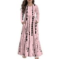 thumbnail image 1 of XADYUY Girls Maxi Dress Kids Casual A-Line Long Sleeve Maxi Dress Striped Crew Neck Sundresses Basic Tiered Skirt with Pockets,Pink, 1 of 5