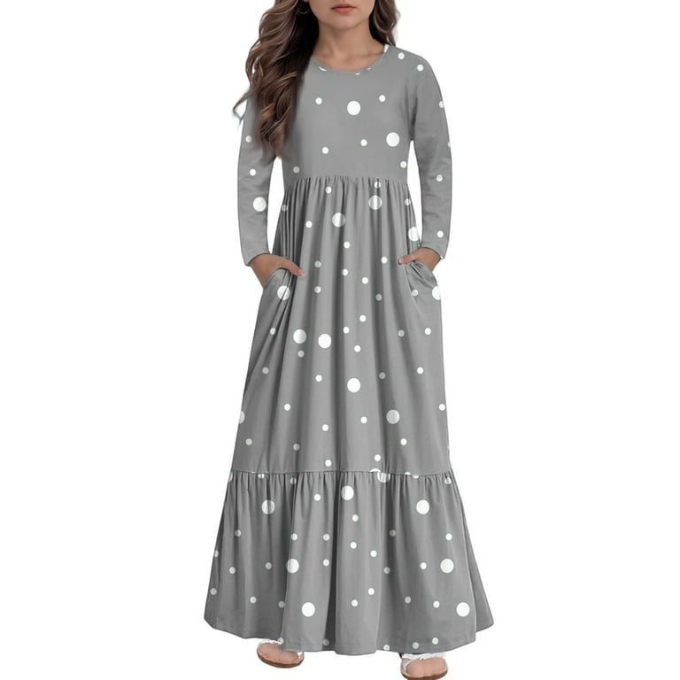 XADYUY Girls Maxi Dress Size 14-16 Casual A-Line Long Sleeve Girls