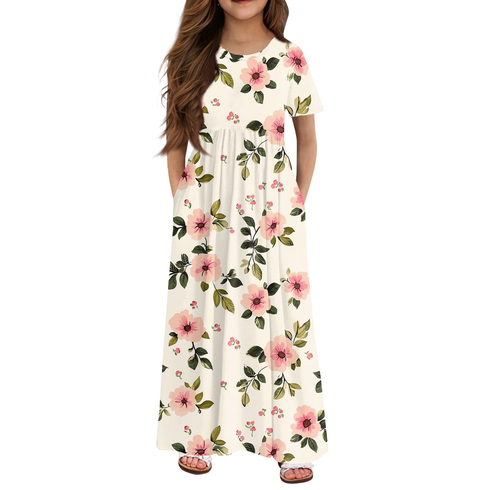 KIDS TIE FRONT MAXI DRESS 12-14 COSMIC TUSCAN main image 1