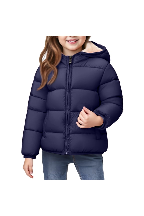 Girls Puffer Jackets Size 7-8 Winter Fleece Lined Puffer Jacket Girls Warm Lightweight Toddler Boy Winter Coat Quilted Padded Boys' Outerwear Jackets & Coats,4-5Years,Navy