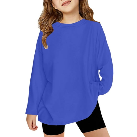 XADYUY Girls Shirts Long Sleeve 10-12 Crewneck Fall Tshirts for Girls Trendy Basic Top for Girls Loose Oversized Girls Sweatshirts,5-6 Years Royal Blue