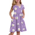 thumbnail image 1 of XADYUY Girls Short Sleeve Summer Dress Kids Twirly A-Line Short Sleeve Midi Dress Daisy Floral Crew Neck Swing Beach Sundresses with Pockets for 4-14t Kids,Purple 2-3 Years, 1 of 9