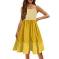 thumbnail image 1 of XADYUY Girls Spaghetti Strap Dresses Casual A-Line Spaghetti Strap Midi Dress Cute Holiday Colorblock Swing Teens Summer Dress,4-5 Years Yellow, 1 of 4