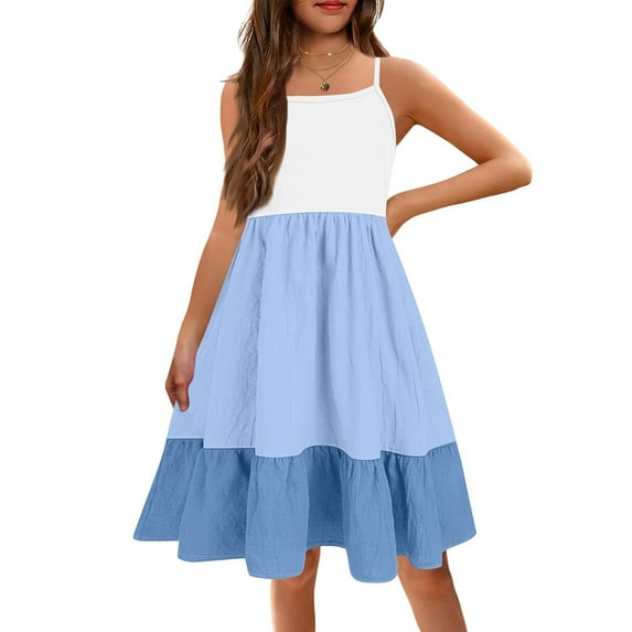 XADYUY Girls Spaghetti Strap Summer Dress Kids Casual A-Line Spaghetti Strap Midi Dress Cute Basic Colorblock Swing Sundresses for Girls,12-13 Years Mint Green