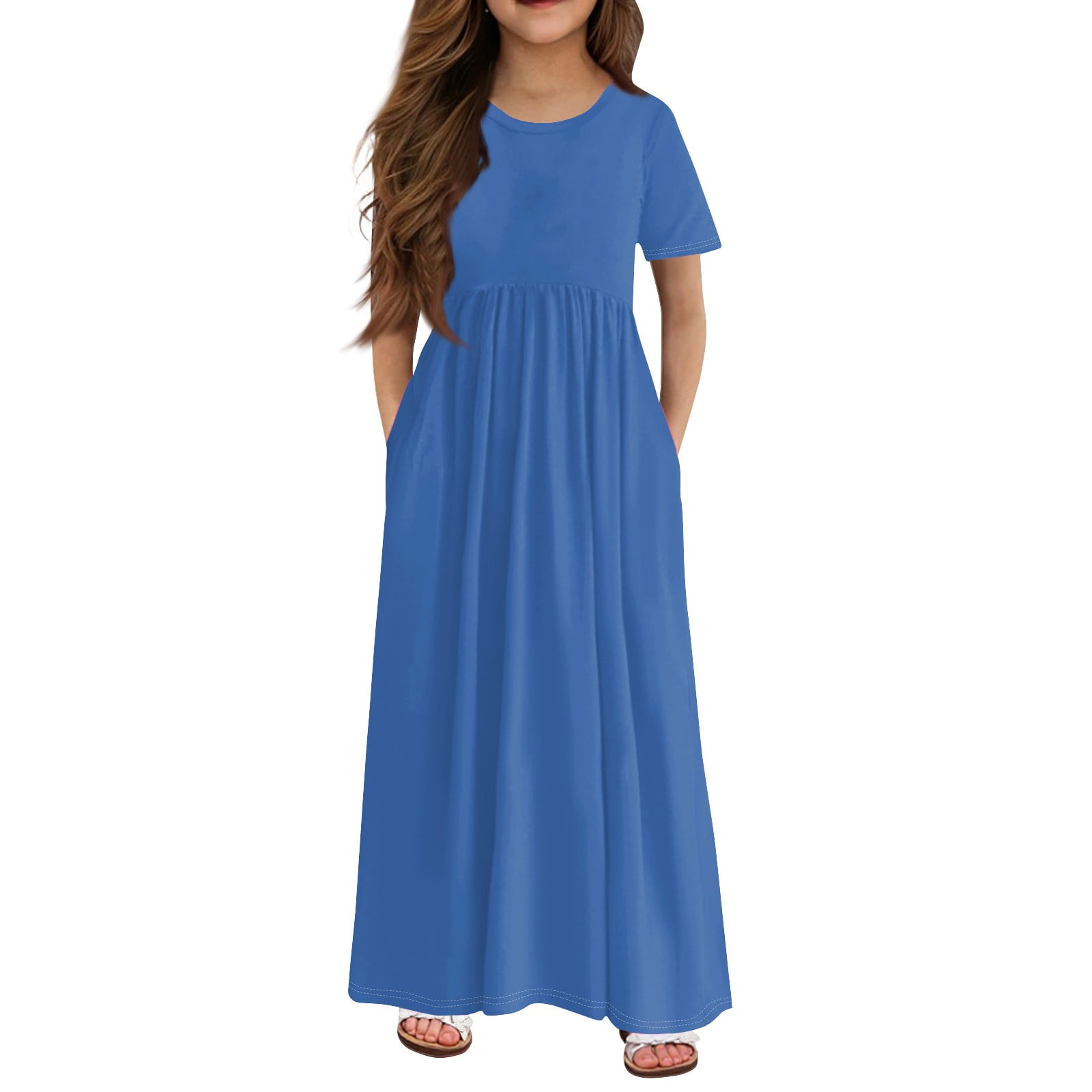 Summer Half Sleeve Casual Dress Blue For Baby Girls main image 1