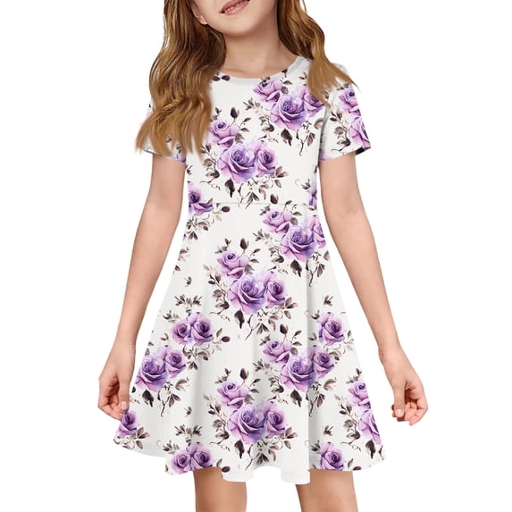 XADYUY Girls Summer Dress Size 14-16 Casual A-Line Short Sleeve Girls Tshirt Dresses Floral Print Crew Neck Sundresses Beach Swing Dresses with Pockets,5-6Years,Light pink