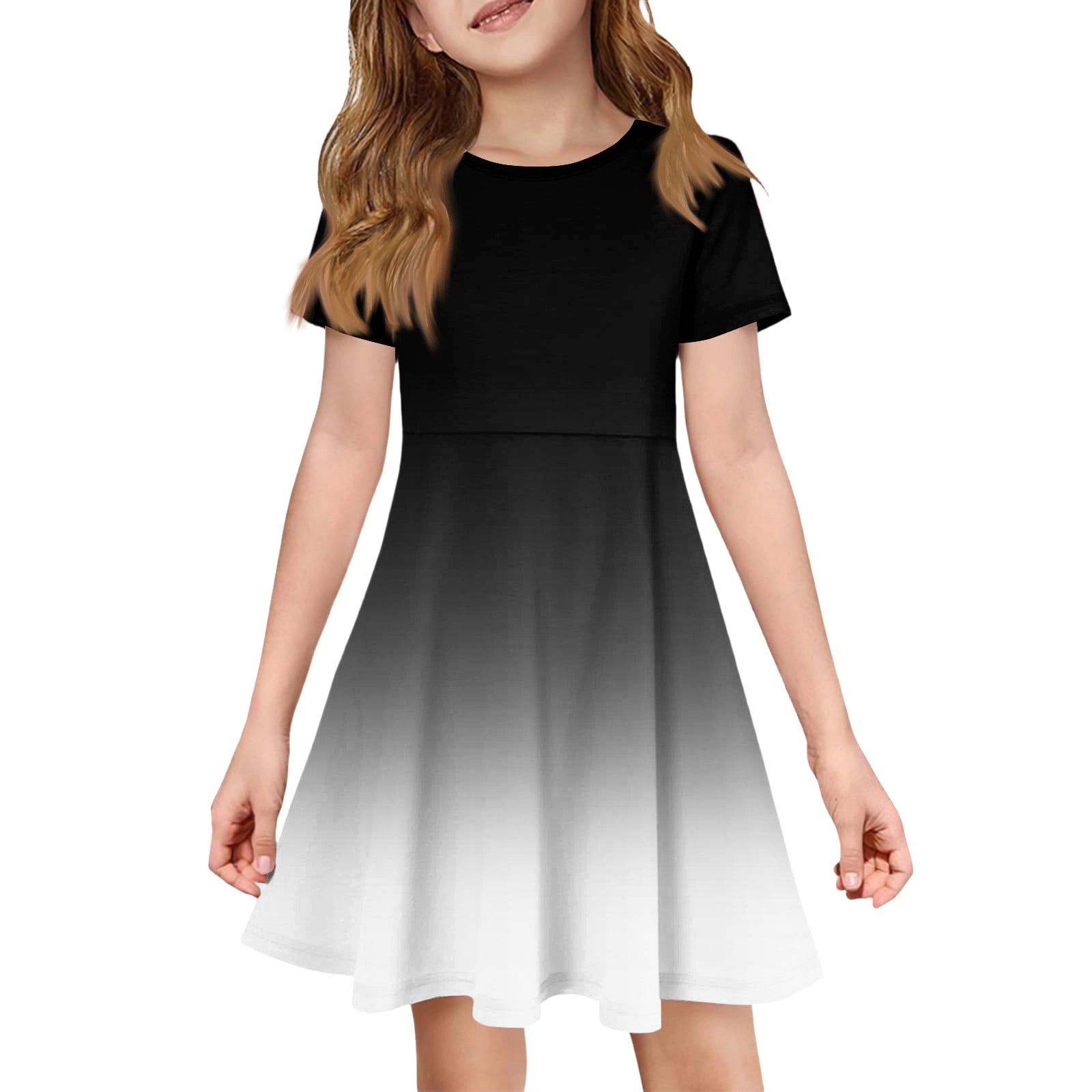 XADYUY Girls Summer Dress Size 14-16 Casual A-Line Short Sleeve Midi ...