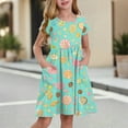 thumbnail image 1 of XADYUY Girls Summer Dress Size 14-16 Twirly A-Line Short Sleeve Midi Dress Cartoon Candy Flare Crew Neck Swing Skirt with Pockets for 4-14t Kids,Green 10-11 Years, 1 of 9