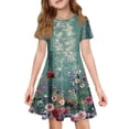 thumbnail image 1 of XADYUY Girls Summer Dress Size 7-8 Casual A-Line Short Sleeve Midi Dress Vintage Floral Print Crew Neck Sundresses Swing Dresses with Pockets,7-8Years,Army Green, 1 of 5