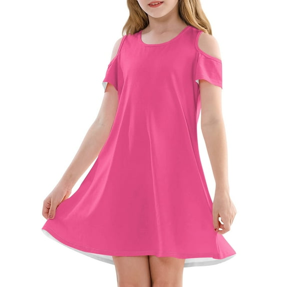 XADYUY Girls Summer Dress Size 7-8 Casual A-Line Sleeveless T-Shirt Dress for School Solid Color Basic Crew Neck Swing kids sundresses girls 4-16,Hot Pink 5-6 Years