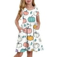 thumbnail image 1 of XADYUY Girls Summer Dress Size 7-8 Twirly A-Line Short Sleeve Midi Dress Pumpkin Summer Crew Neck Swing Sundresses with Pockets for 4-14t Kids,Multicolor 3-4 Years, 1 of 9