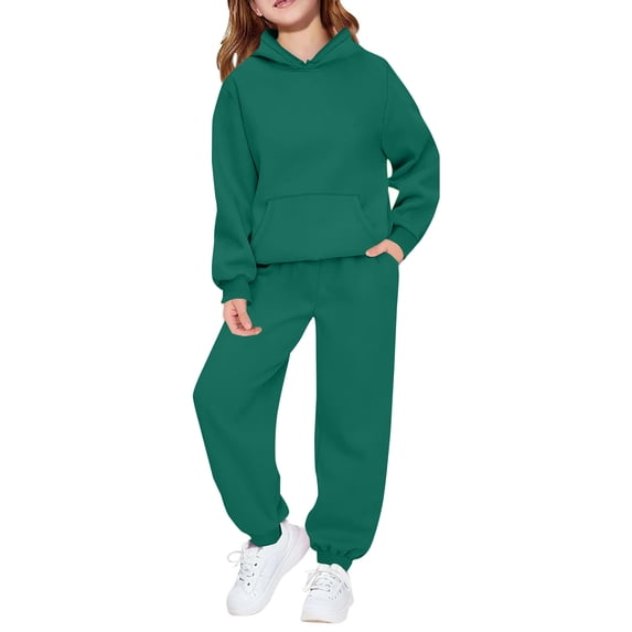 XADYUY Girls Sweatshirt Set Oversized Long Sleeve Sweatshirts and Fall Jogger Winter Tracksuit Set Kids,6-7Years,Dark Green