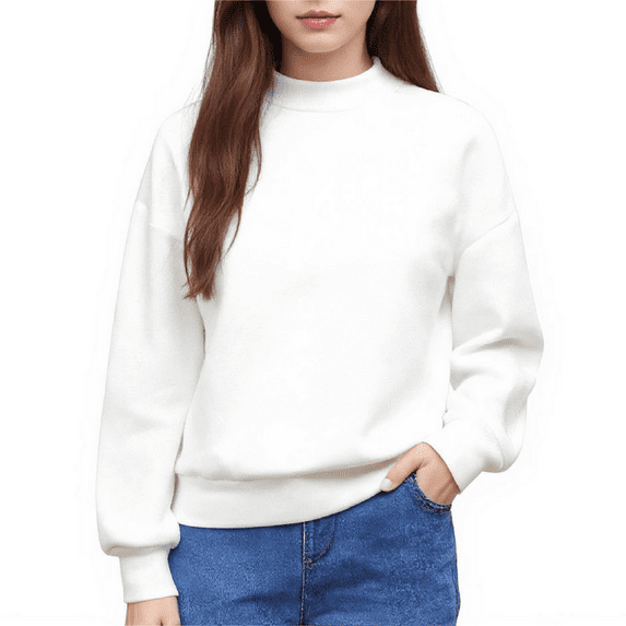 XADYUY Girls Sweatshirt Size 10-12 Cute Mock Neck Long Sleeve Girls Pullover Sweatshirt Preppy Fleece Sweaters for Teen Girls Plain Winter School Clothes for Teen Girls,11-12 Years White