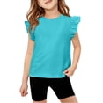 thumbnail image 1 of XADYUY Girls Tee Shirts 10-12 Crewneck Solid Tshirt Ruffle Short Sleeve Toddler T-Shirt Summer Cute Cotton Tops,Sky Blue,5-6Years, 1 of 6