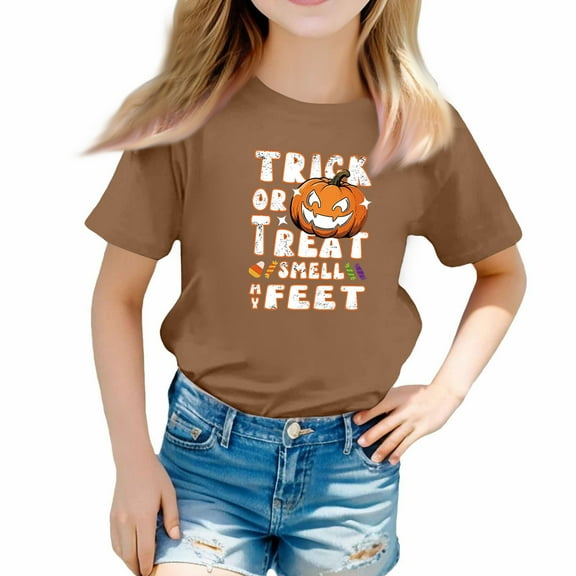 XADYUY Halloween Shirts for Girls Size 6-8 Spooky Trick or Treat T-Shirts for Girls Crewneck Short Sleeve T-Shirts for Kid Girls Fall Funny Cute Top for Girls,5-6 Years