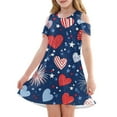 thumbnail image 1 of XADYUY Independence Day Dress for Girls Love Heart Firework Graphic 4th Of July Dresses Casual A-Line Short Sleeve Toddler Skater Cute Loose Patriotic Sundresses for 4-14t Kids,5-6 Years Royal Blue, 1 of 6