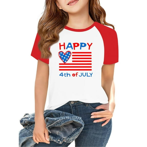 XADYUY Independent Shirts for Toddler Girls 4th Of July HAPPY 10th of JULY Print Shirts Crewneck Raglan Sleeve Tee Shirts Going Out Patriotic T-Shirt for Toddler Girls 9-10 Years,Royal Blue