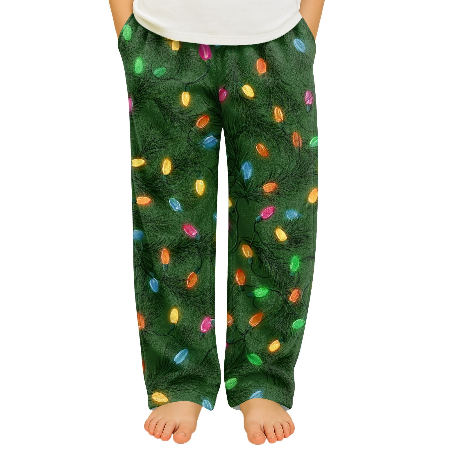 XADYUY Kids Christmas Pajamas Girls Christmas Colorful Lights Pj Pants ...