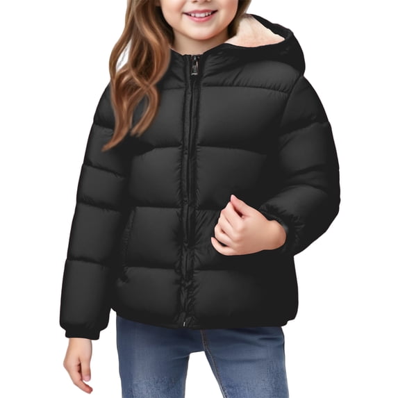 XADYUY Kids Puffer Jacket Girls Winter Fleece Lined Puffer Jacket Girls Warm Lightweight Toddler Puffer Coat Quilted Padded Winter Jacket for Toddler Boys,4-5Years,Black