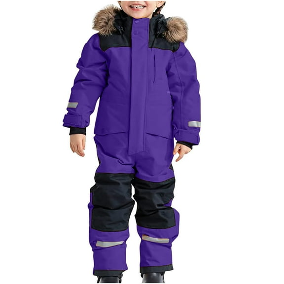 XADYUY Kids Snowsuits Girls One Piece Snowsuits for Boys Windproof Waterproof Jumpsuits Winter Warm Outdoor Outdoor Overalls Ski Suits,2-3Years,Purple