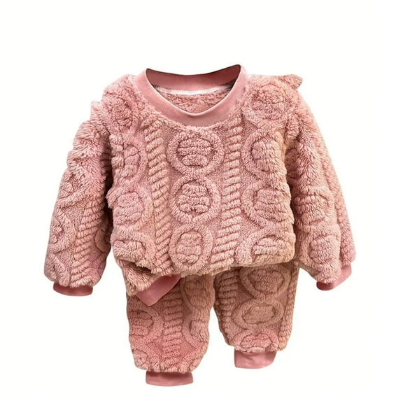 XADYUY Kids Winter Pajamas Girls Fuzzy Warm Fleece 2 Piece Pjs Set Soft Tops   Loungewear Outfits,7-8 Years,Red