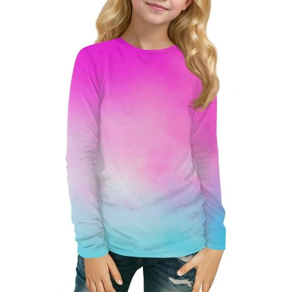 XADYUY Long Sleeve T Shirts for Girls 10-12 Crewneck Winter Shirts for Girls Casual Basic Girls Tops Loose Tie Dye Girls Sweatshirts 9-10 Years,Watermelon Red