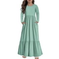 thumbnail image 1 of XADYUY Maxi Dresses for Girls 10-12 Casual A-Line Long Sleeve Girls Long Dresses Solid Color Crew Neck Sundresses Basic Tiered Dresses with Pockets,Mint Green, 1 of 5