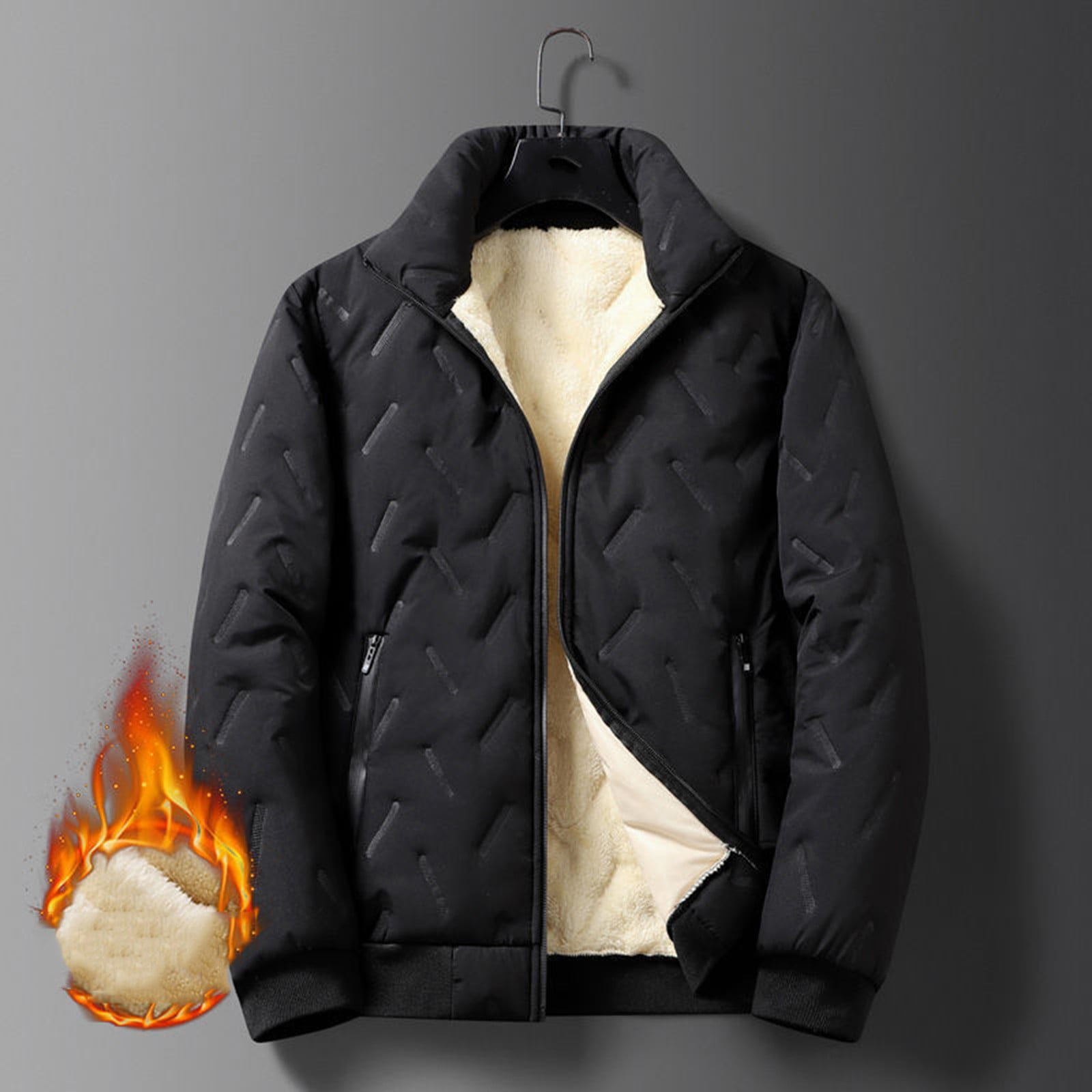 CQC Men's Full-Zip Polar Fleece Jacket - Windproof Winter Coat With Multiple Pockets Gray S