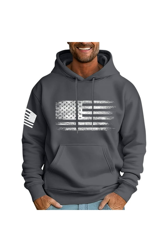 Mens Hoodies American Flag Graphic Patriotic Sweatshirt Vintage Western Aztec Long Sleeve Pullover Top Big and Tall Men's Military Hooded Shirt with Pockets,Dark Gray XL