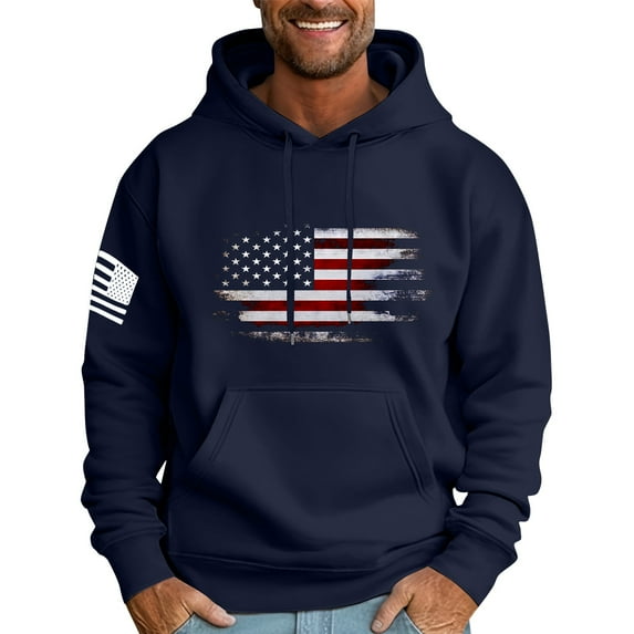 XADYUY Mens Hoodies Pullover American Flag Graphic Patriotic Sweatshirts Vintage Western Aztec Long Sleeve Pullover Top Essential Tactical Hooded Sweater with Pockets,Navy XL