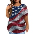 thumbnail image 1 of XADYUY Plus Size 4th Of July Tshirts for Women Stars Stripes Glitter Graphic Patriotic T Shirt Trendy Crew Neck Short Sleeve T-Shirt Curvy Women Independent Day Clothing,5XL Light Gray, 1 of 5