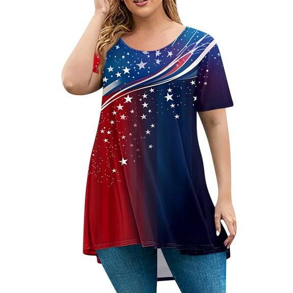 XADYUY Plus Size 4th Of July Tshirts for Women Stars and Stripesg Print Patriotic Shirt Cute Crew Neck Short Sleeve T-Shirt Holiday Independent Day Tunics,Wine 3XL