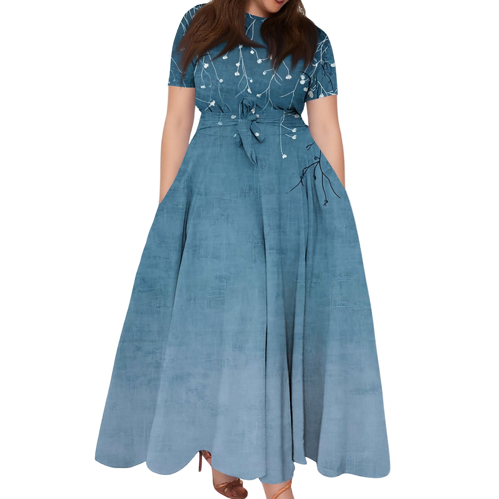 Short Sleeve Maxi Lycra Column Plus Size Casual Dress ayb20y9547
