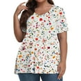 thumbnail image 1 of XADYUY Plus Size Tops for Women Fashion Plus Size Sexy Tops V Neck Women Plus Sizes Short Sleeve Blouse Daisy Floral Print Dressy Casual T Shirts Loose Fit Clothes for Women,XL Vermilion, 1 of 4