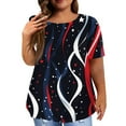 thumbnail image 1 of XADYUY Plus Size Women Stars Stripes Shirt American Flag Print Patriotic Tunic Tops Fashion Crew Neck Short Sleeve Shirt Curvy Women Independent Day Tunics,L Dark Blue, 1 of 5