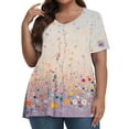 thumbnail image 1 of XADYUY Plus Size Womens Tops Cute Tunic Tops for Women Plus Size V Neck Short Sleeve Plus Top Daisy Floral Print Dressy Casual Blouses 5x Women Plus Size Clothing,L Purple Pink, 1 of 4