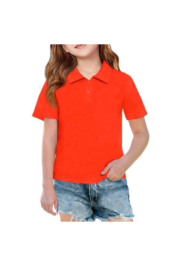 School Uniform Shirts for Boys Polo Short Sleeve Pique Polo Shirts for Girls Button Closure Quick Dry School Uniform Shirts Summer Collared Tshirts for Kids Boys，Orange，9-10Years